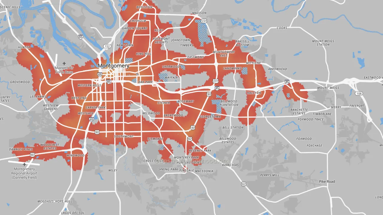 Transit Grade map of Montgomery County, AL