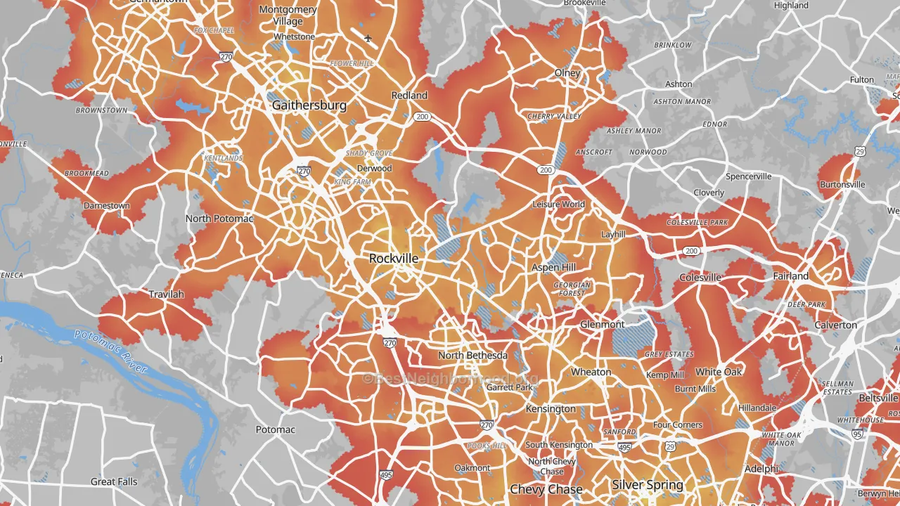 Transit Grade map of Montgomery County, MD