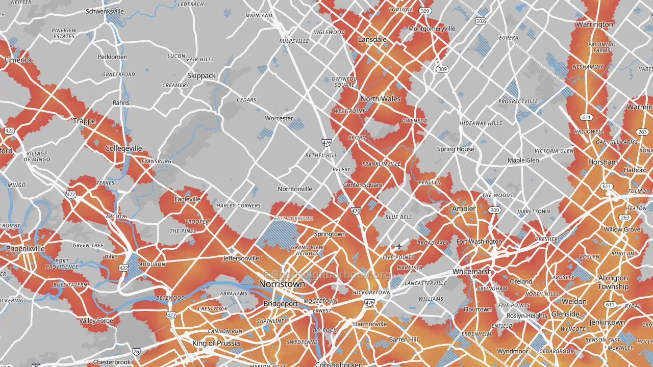 Transit Grade map of Montgomery County, PA