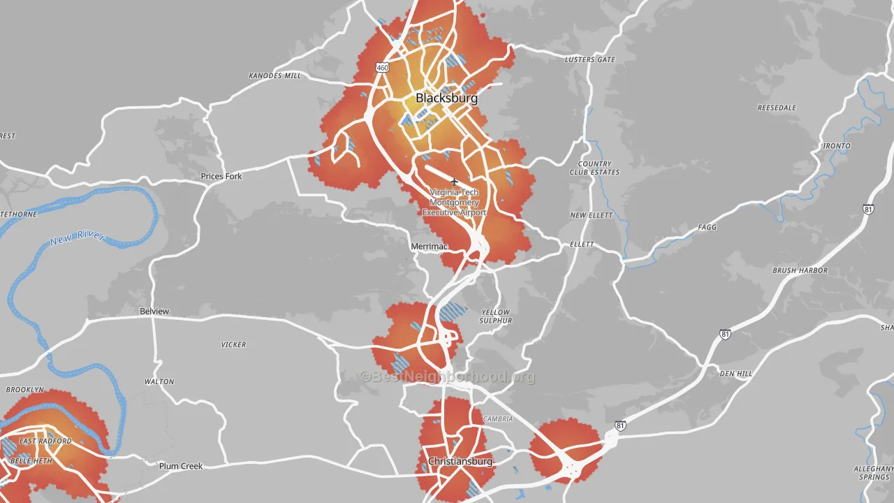 Transit Grade map of Montgomery County, VA