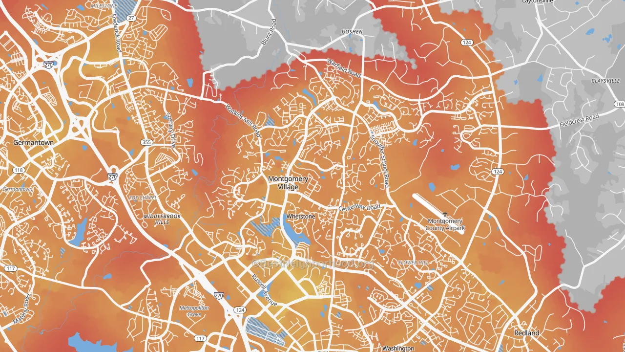 Transit Grade map of Montgomery Village, MD