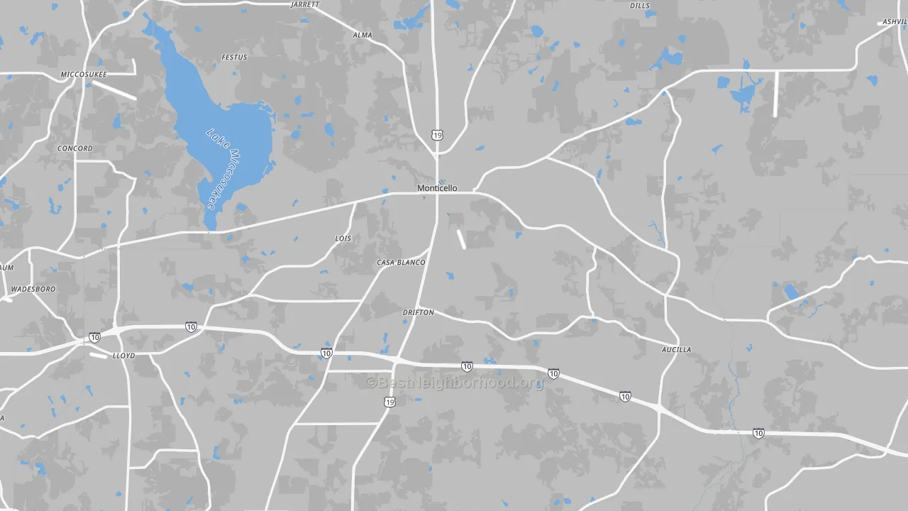 Transit Grade map of Monticello, FL