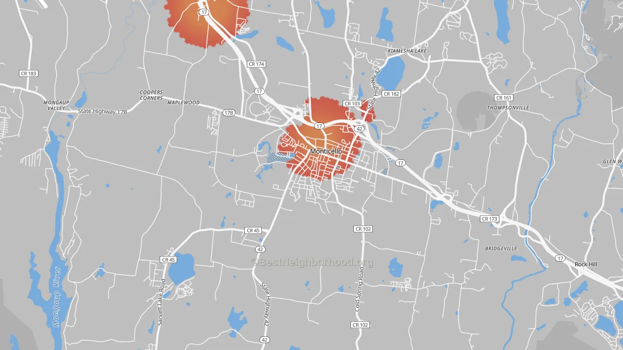 Transit Grade map of Monticello, NY