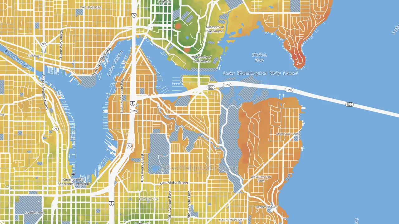 Transit Grade map of Montlake, Seattle, WA
