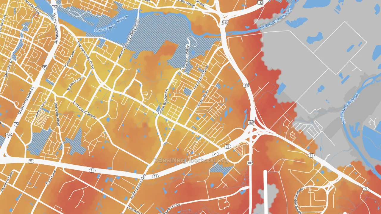 Transit Grade map of Montopolis, Austin, TX