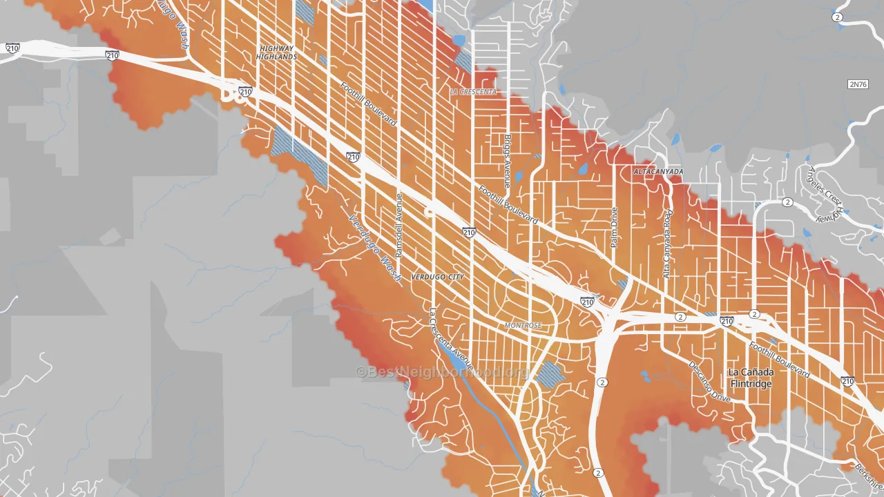 Transit Grade map of Montrose Verdugo City, La Crescenta, CA