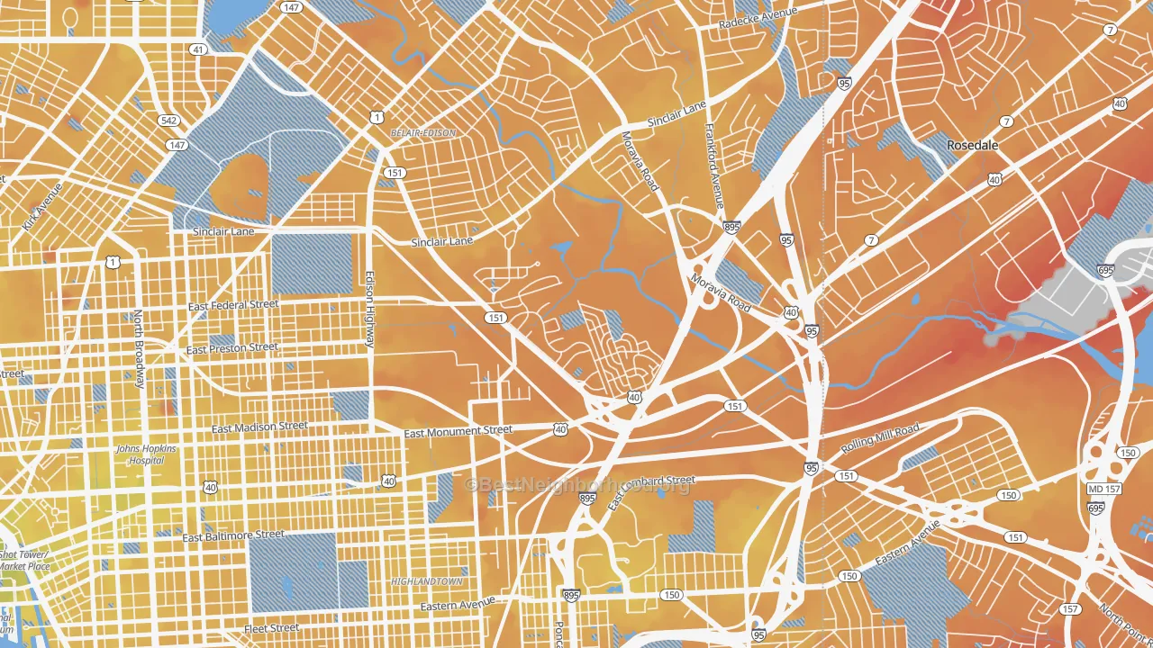 Transit Grade map of Monument Street, Baltimore, MD