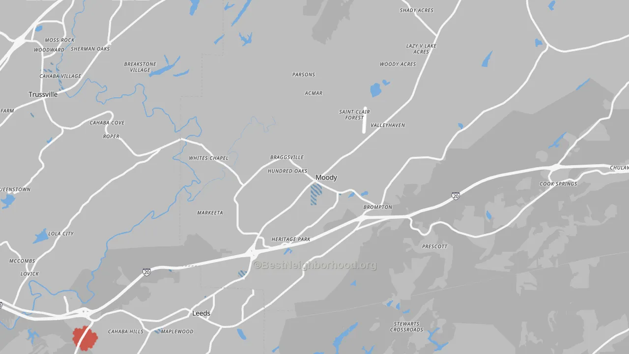 Transit Grade map of Moody, AL