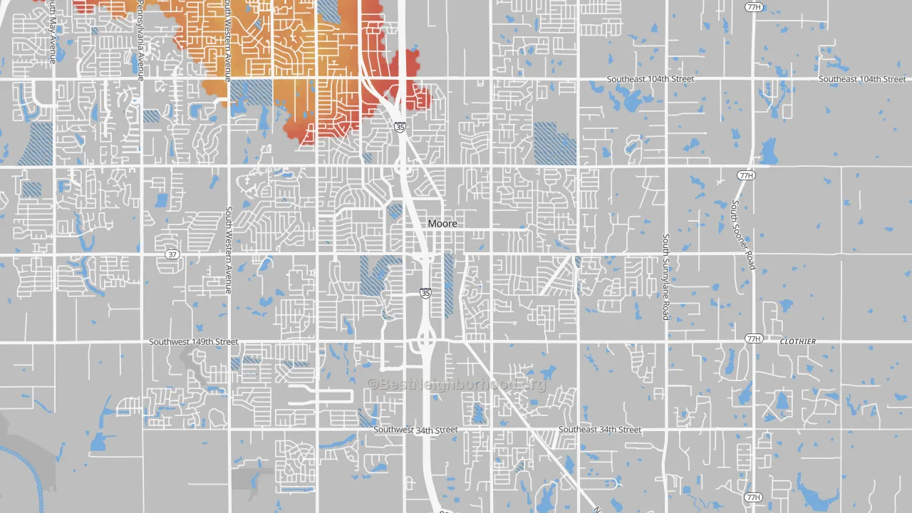 Transit Grade map of Moore, OK