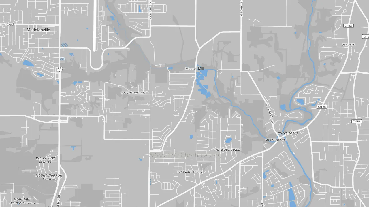 Transit Grade map of Moores Mill, AL