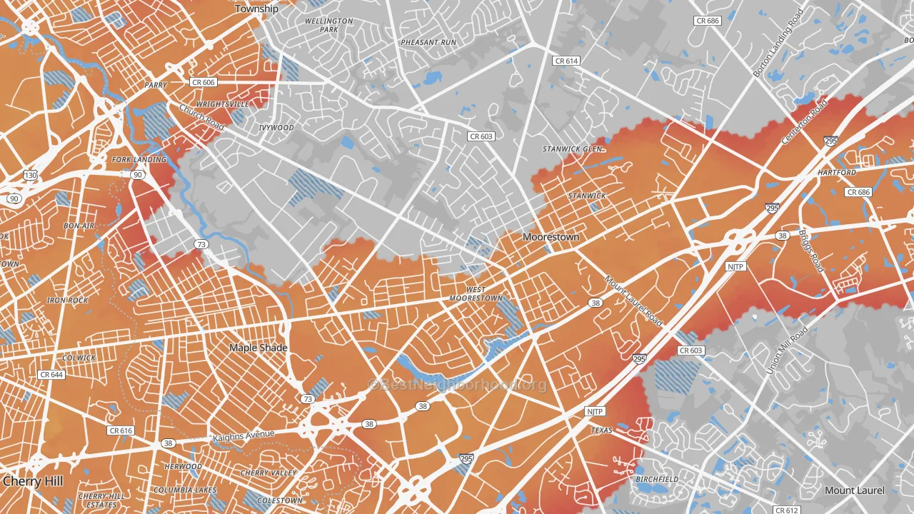 Transit Grade map of Moorestown-Lenola, NJ