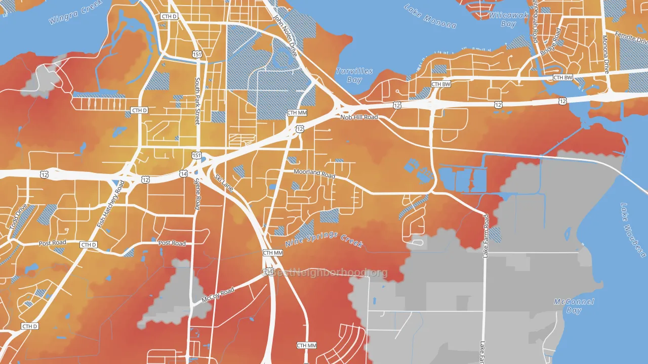 Transit Grade map of Moorland-Rimrock, Madison, WI