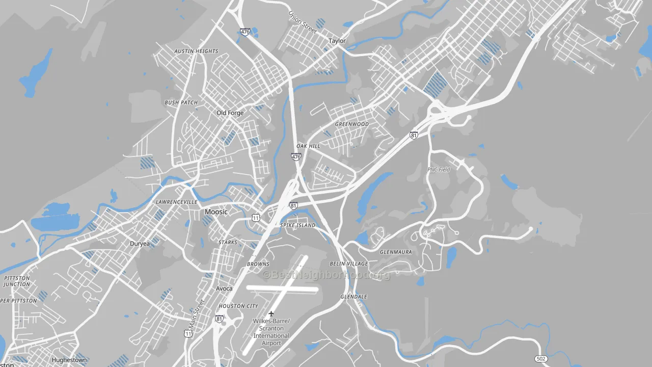 Transit Grade map of Moosic, PA