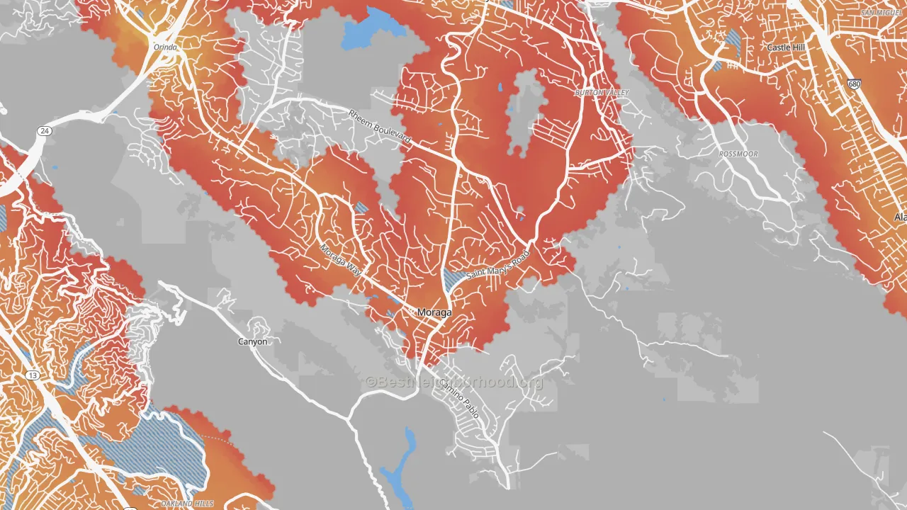 Transit Grade map of Moraga, CA