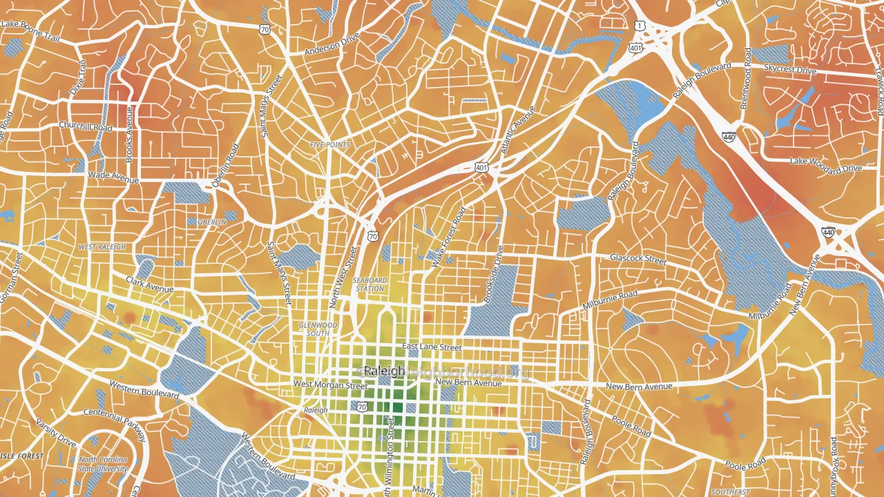 Transit Grade map of Mordecai, Raleigh, NC