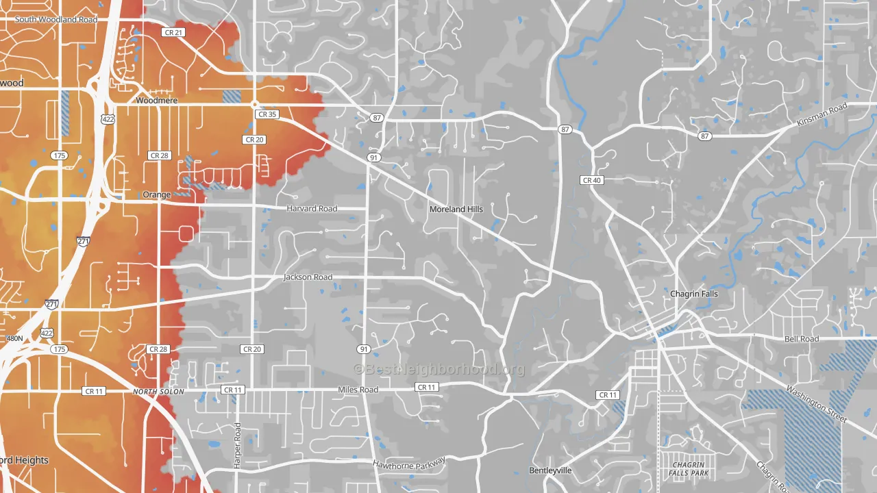 Transit Grade map of Moreland Hills, OH