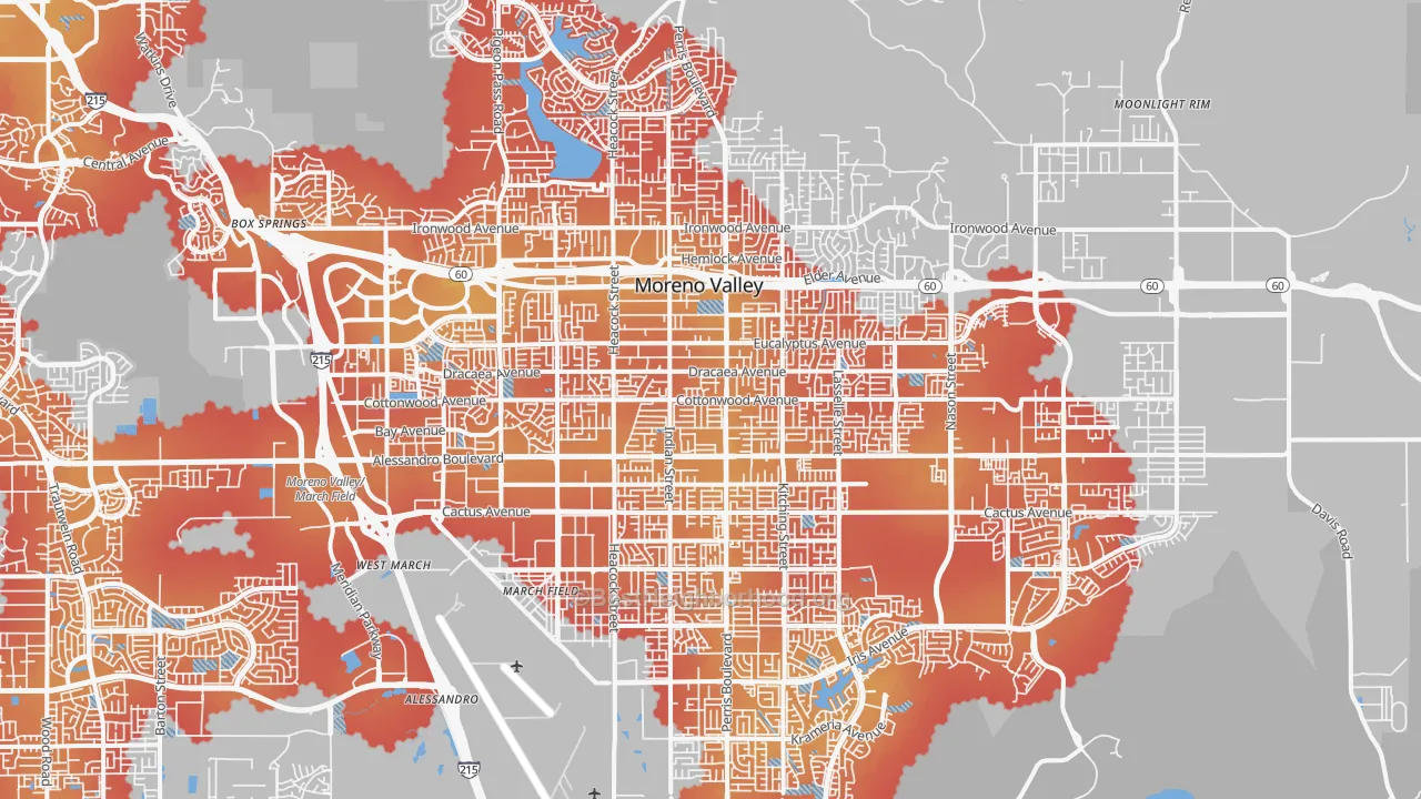Transit Grade map of Moreno Valley, CA