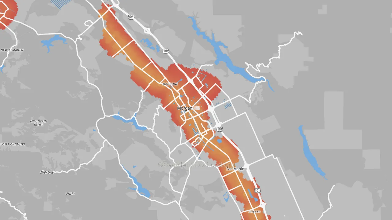 Transit Grade map of Morgan Hill, CA