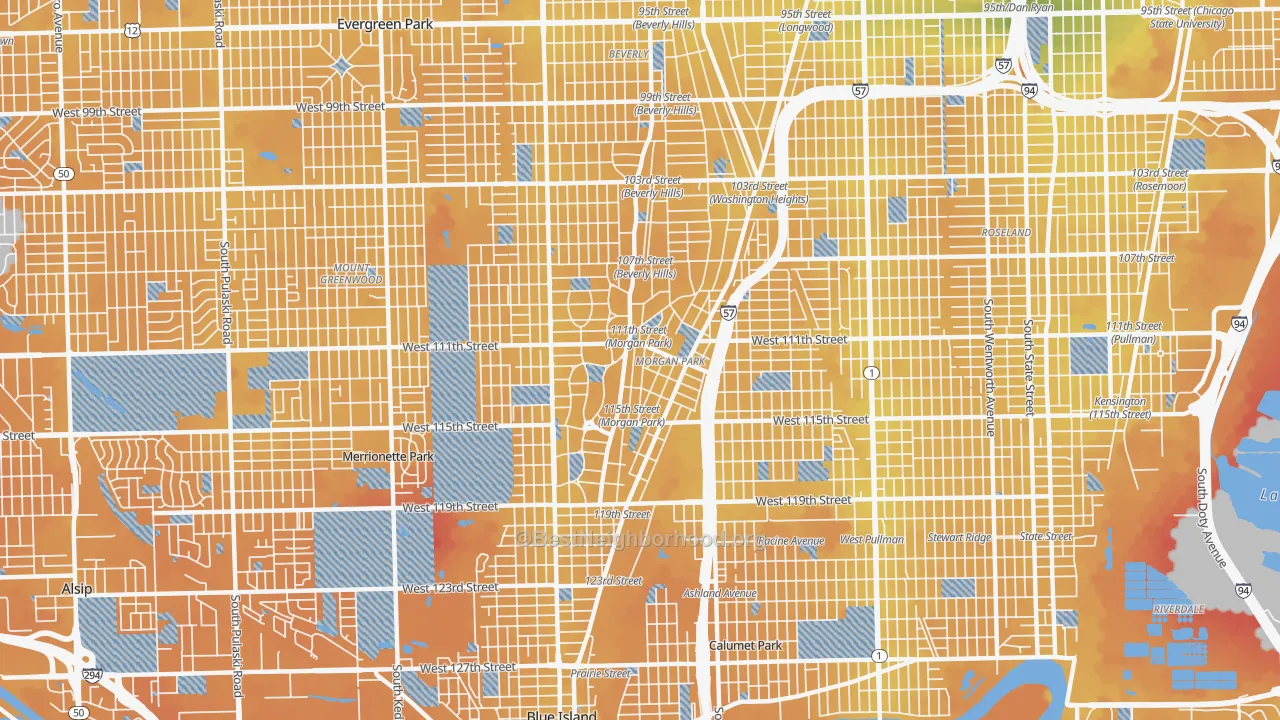 Transit Grade map of Morgan Park, Chicago, IL