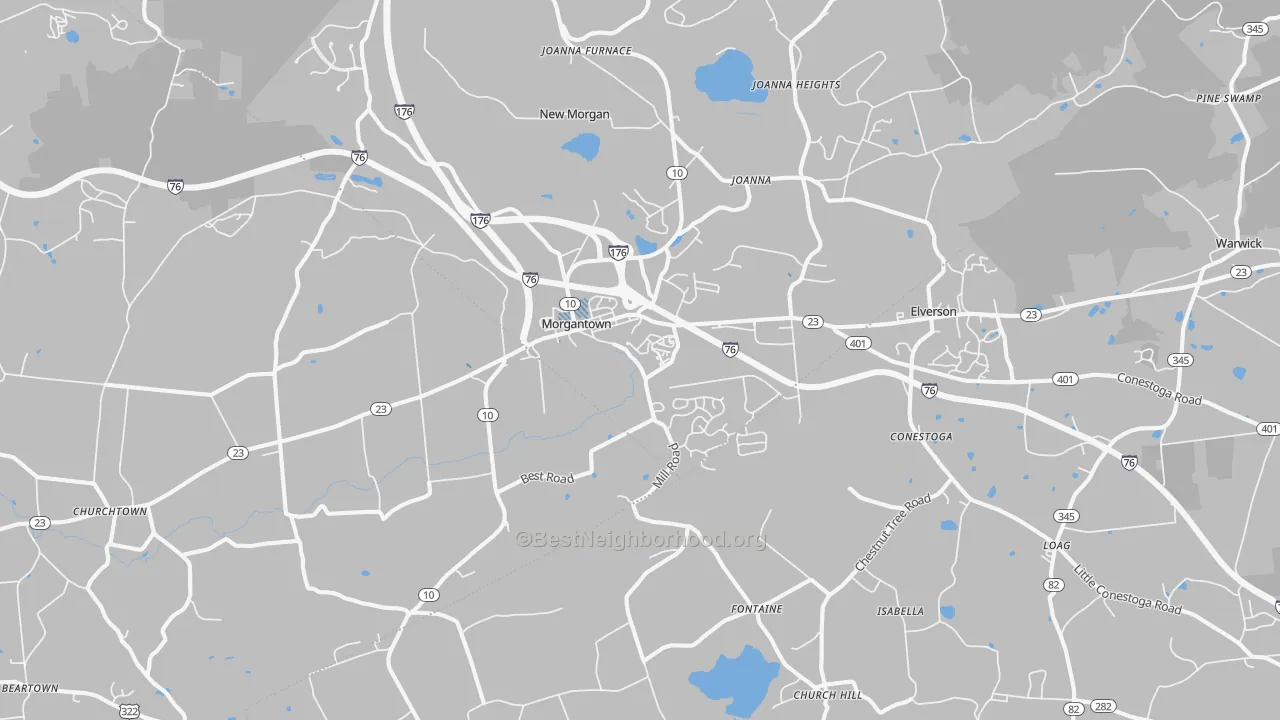 Transit Grade map of Morgantown, PA