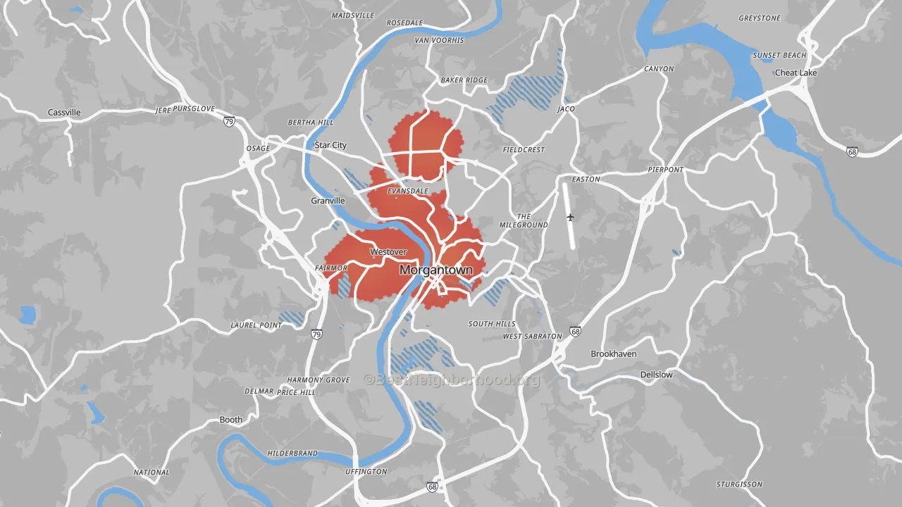 Transit Grade map of Morgantown, WV