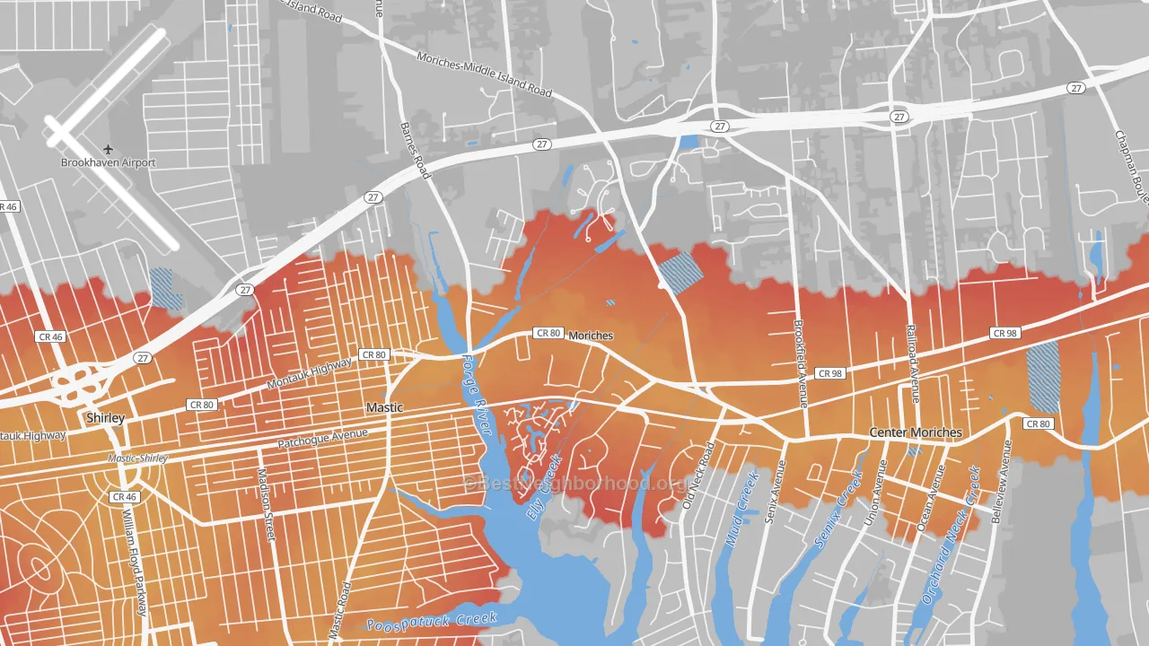 Transit Grade map of Moriches, NY