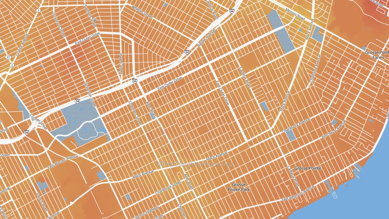 Transit Grade map of Morningside, Detroit, MI