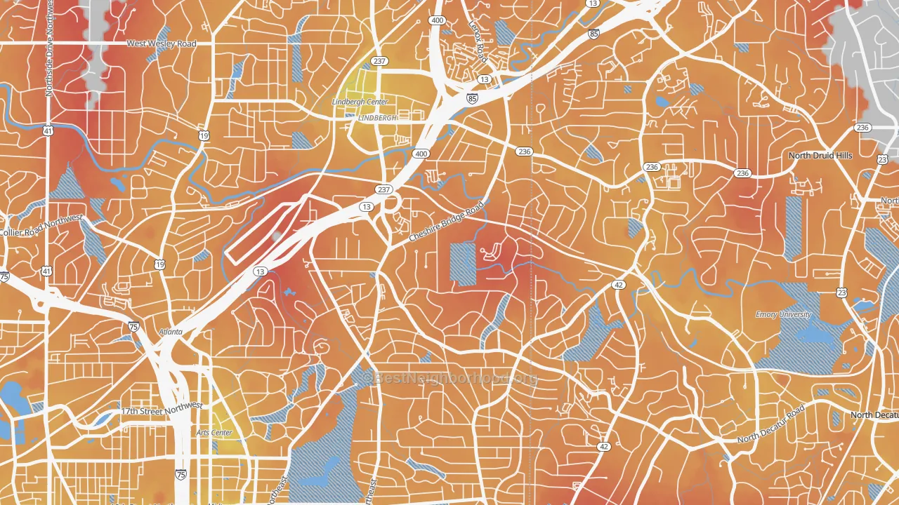 Transit Grade map of Morningside-Lenox Park, Atlanta, GA