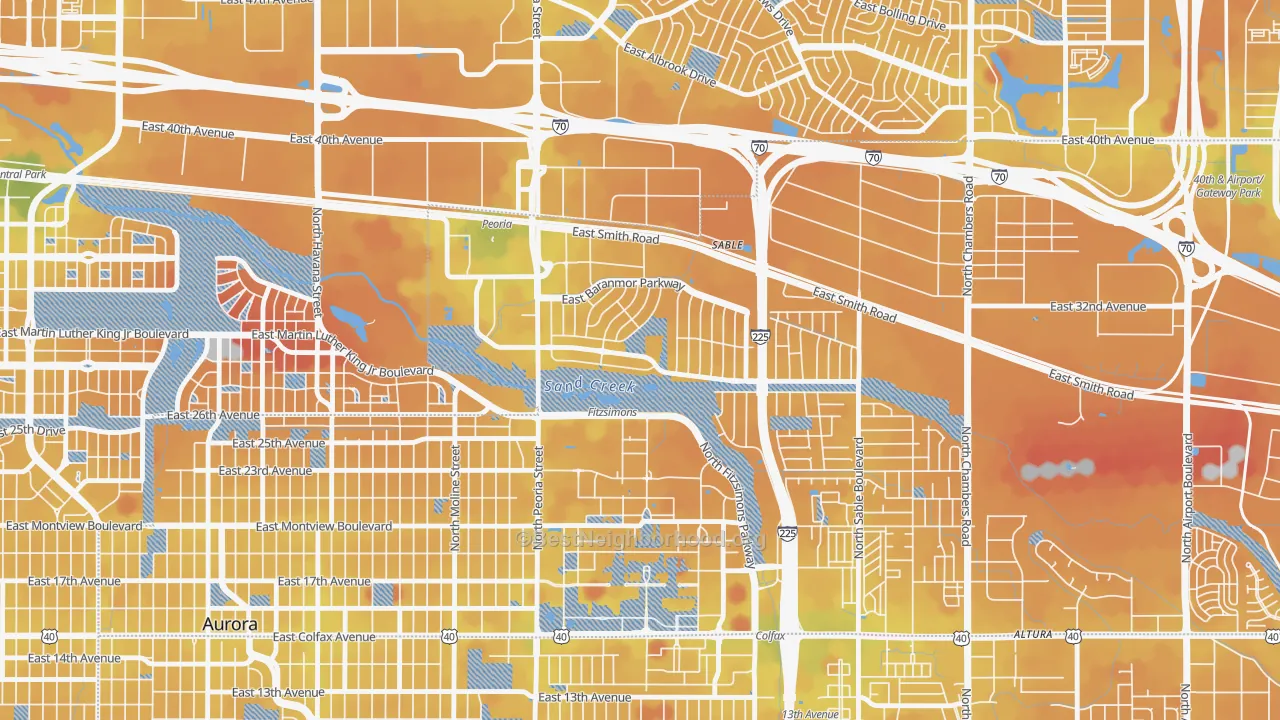 Transit Grade map of Morris Heights, Aurora, CO