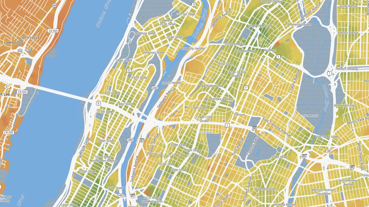 Transit Grade map of Morris Heights, Bronx, NY