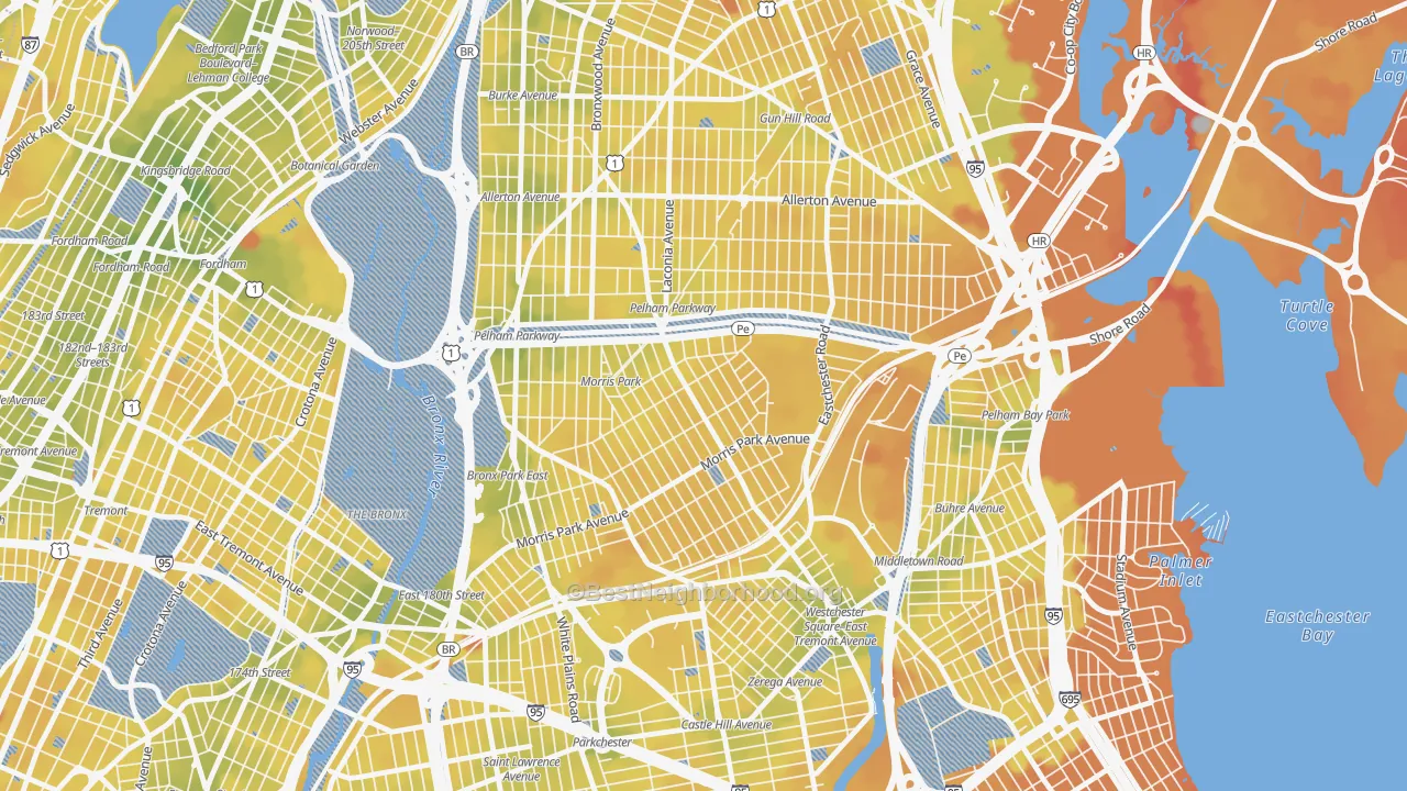 Transit Grade map of Morris Park, Bronx, NY