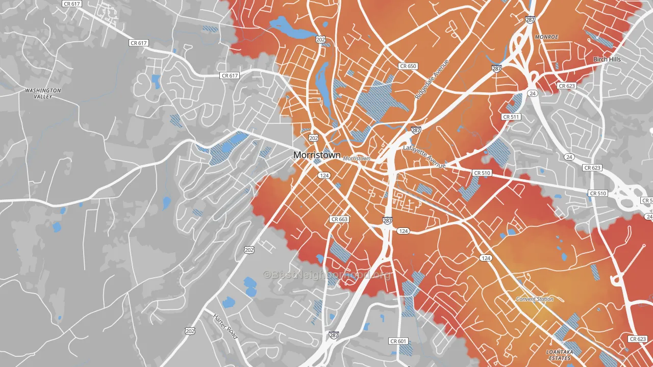 Transit Grade map of Morristown Historic District, Morristown, NJ