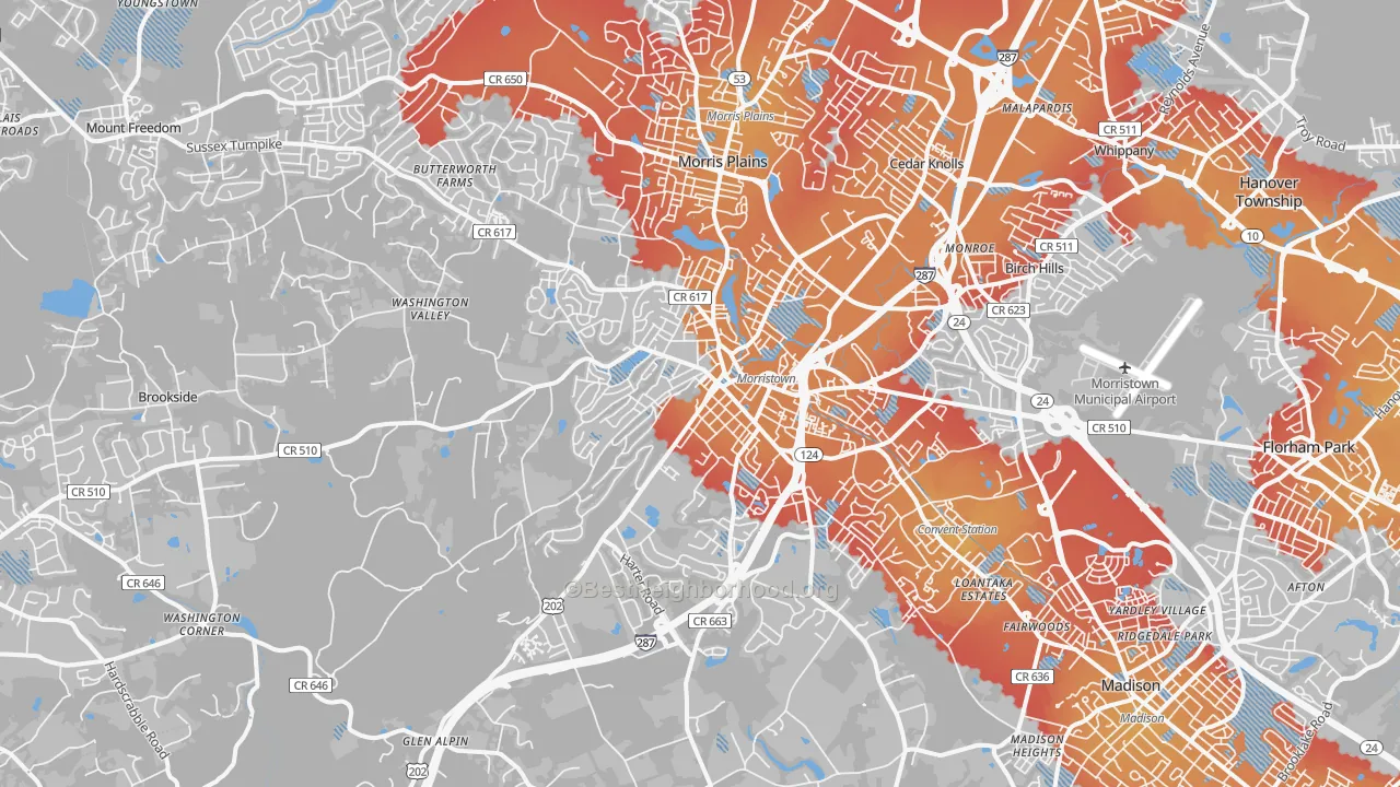 Transit Grade map of Morristown, NJ