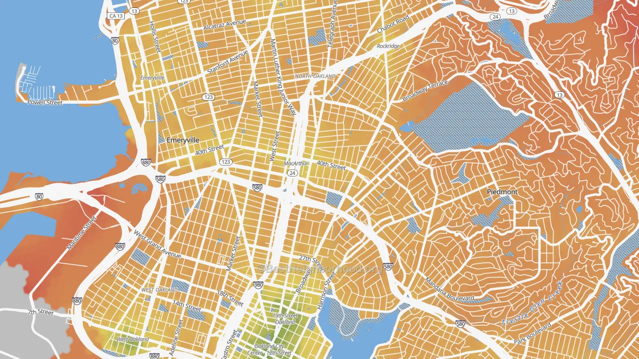 Transit Grade map of Mosswood, Oakland, CA