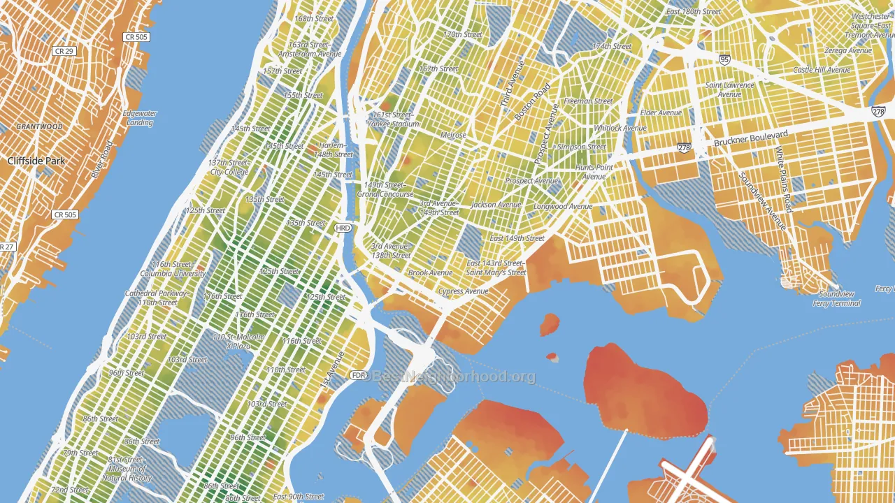 Transit Grade map of Mott Haven, Bronx, NY