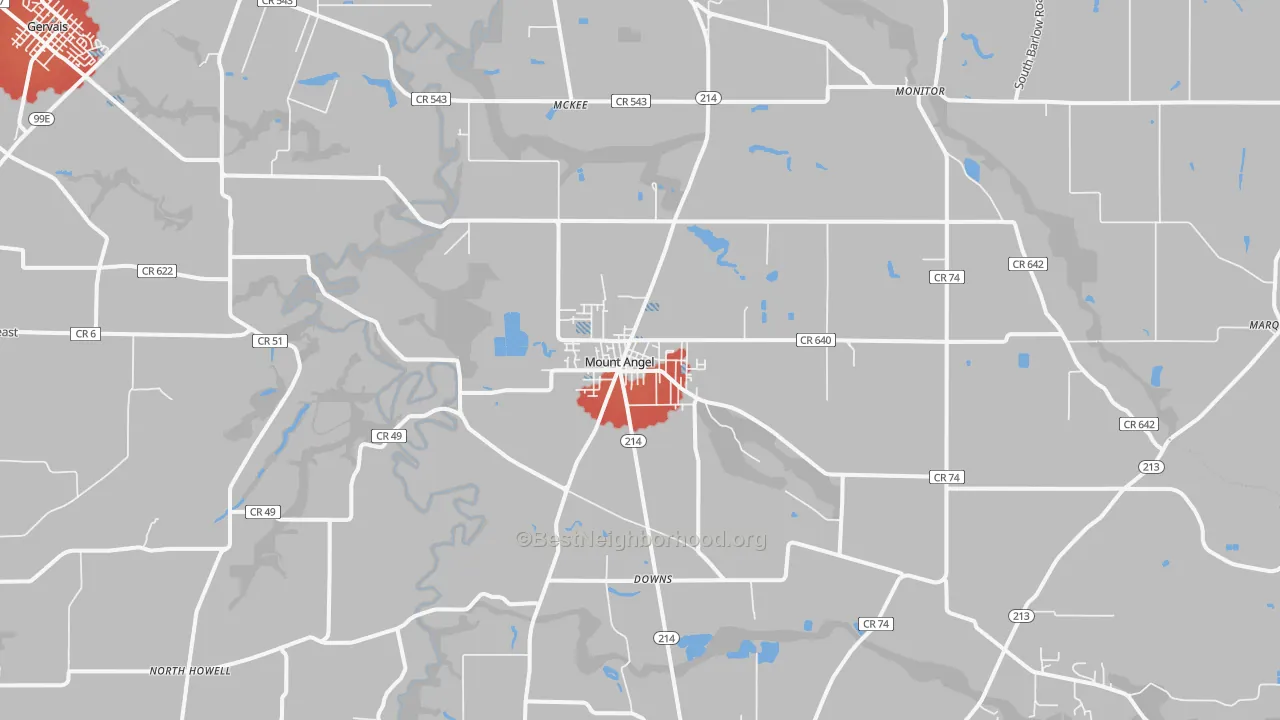 Transit Grade map of Mount Angel, OR
