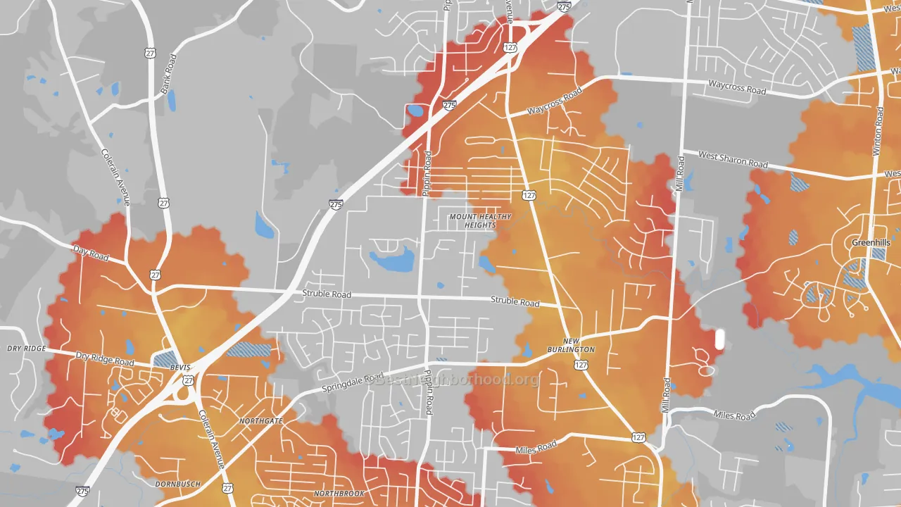 Transit Grade map of Mount Healthy Heights, Cincinnati, OH