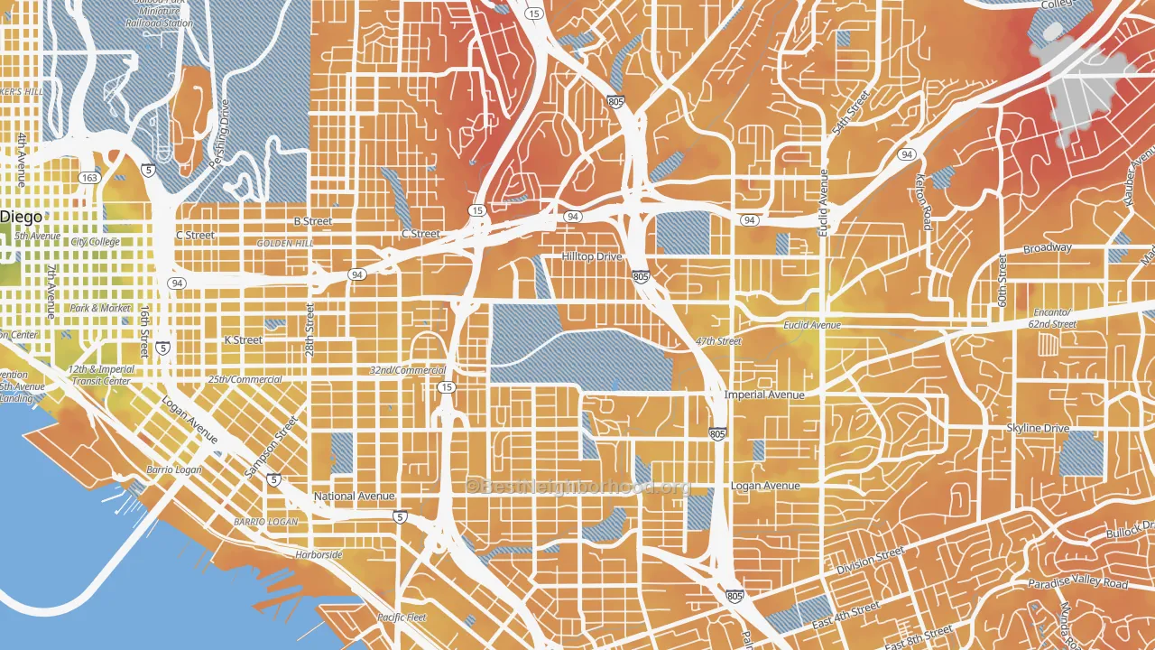 Transit Grade map of Mount Hope, San Diego, CA