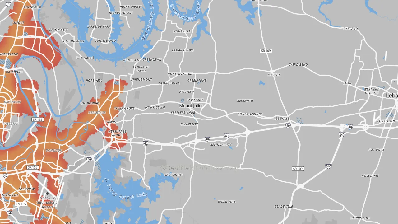 Transit Grade map of Mount Juliet, TN