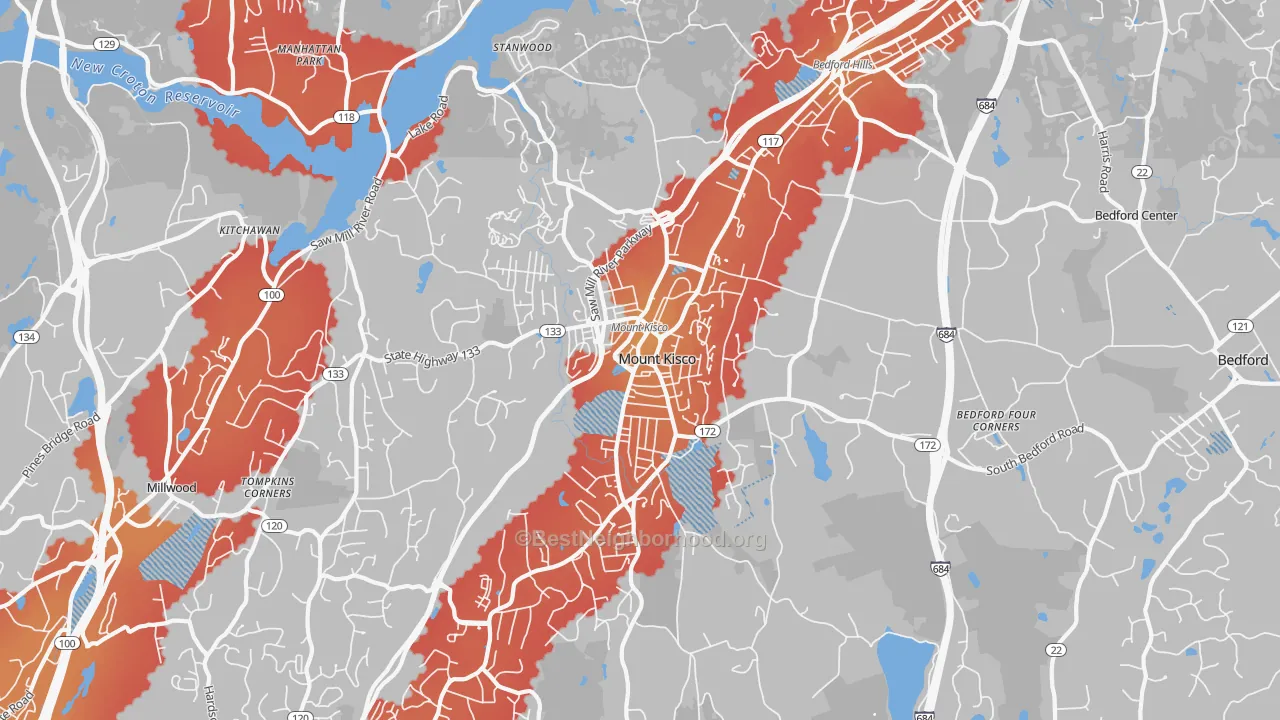 Transit Grade map of Mount Kisco, NY