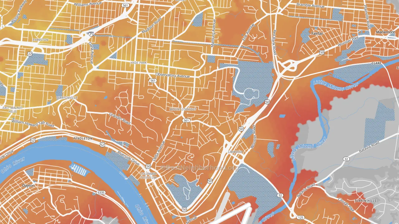 Transit Grade map of Mount Lookout, Cincinnati, OH