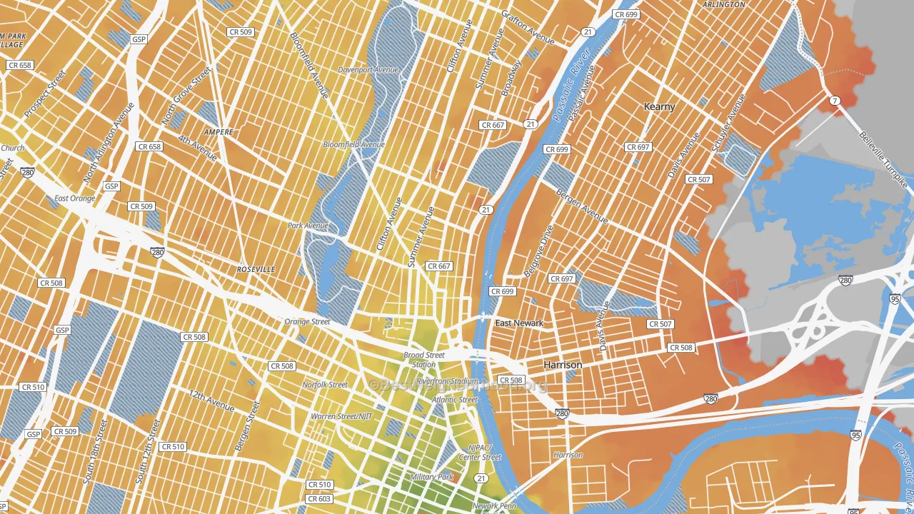 Transit Grade map of Mount Pleasant-Lower Broadway, Newark, NJ