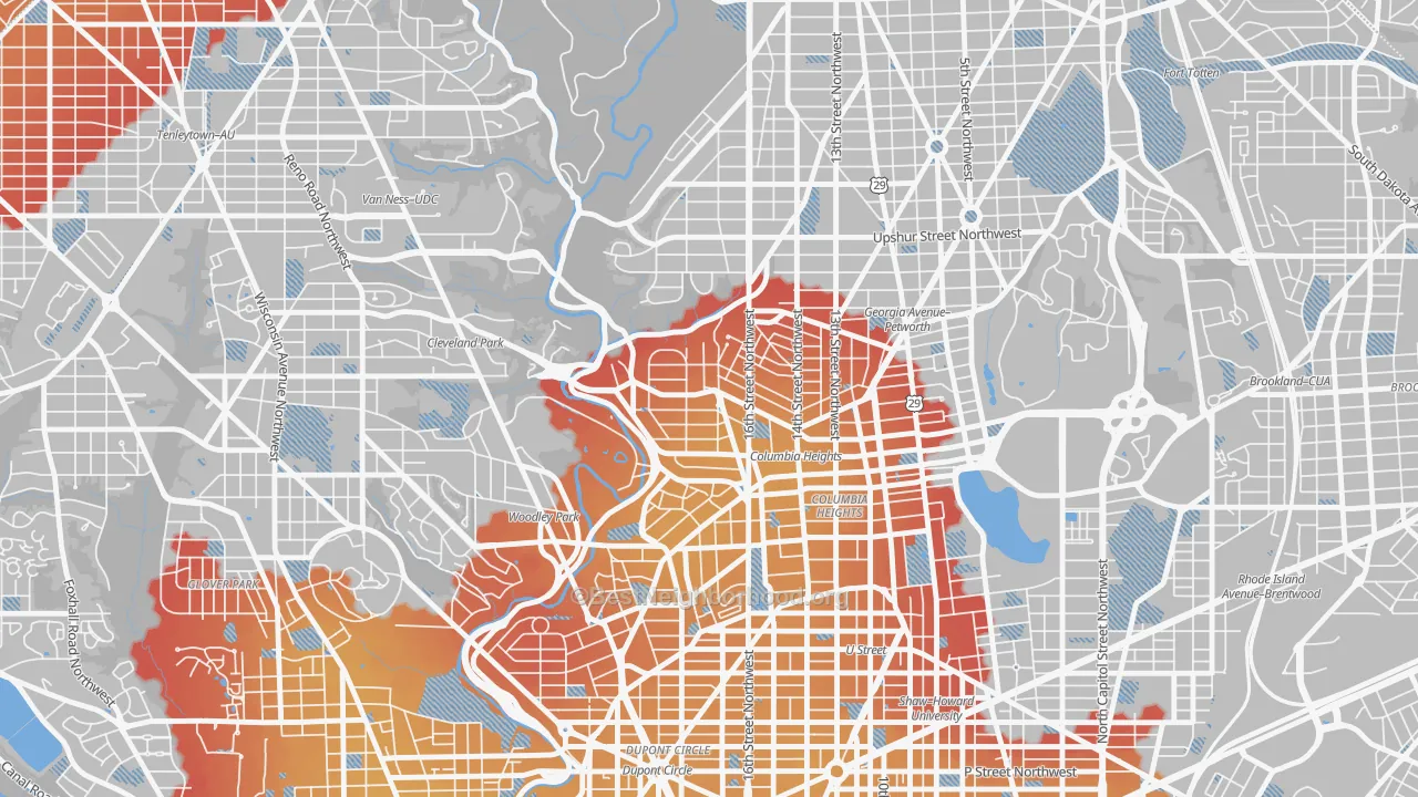 Transit Grade map of Mount Pleasant, Washington, DC