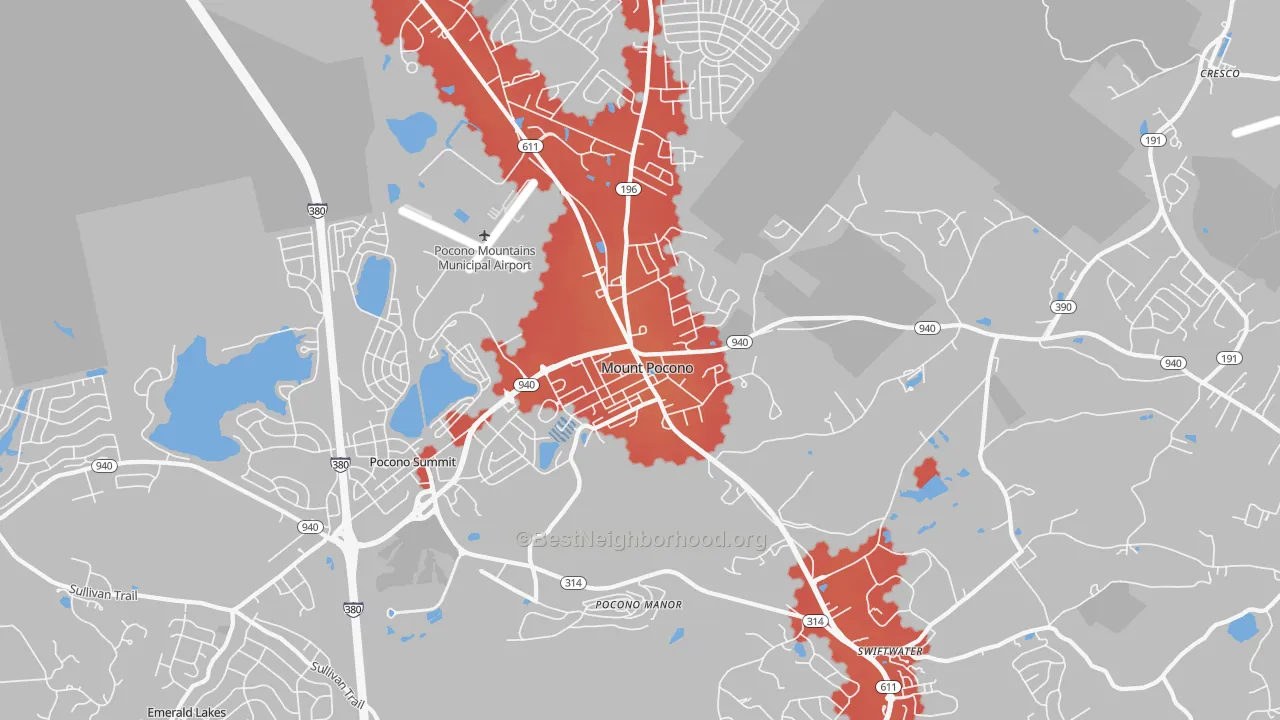 Transit Grade map of Mount Pocono, PA