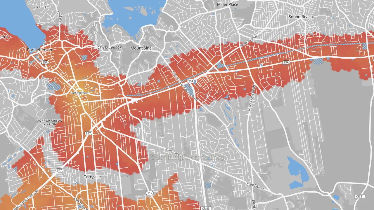Transit Grade map of Mount Sinai, NY