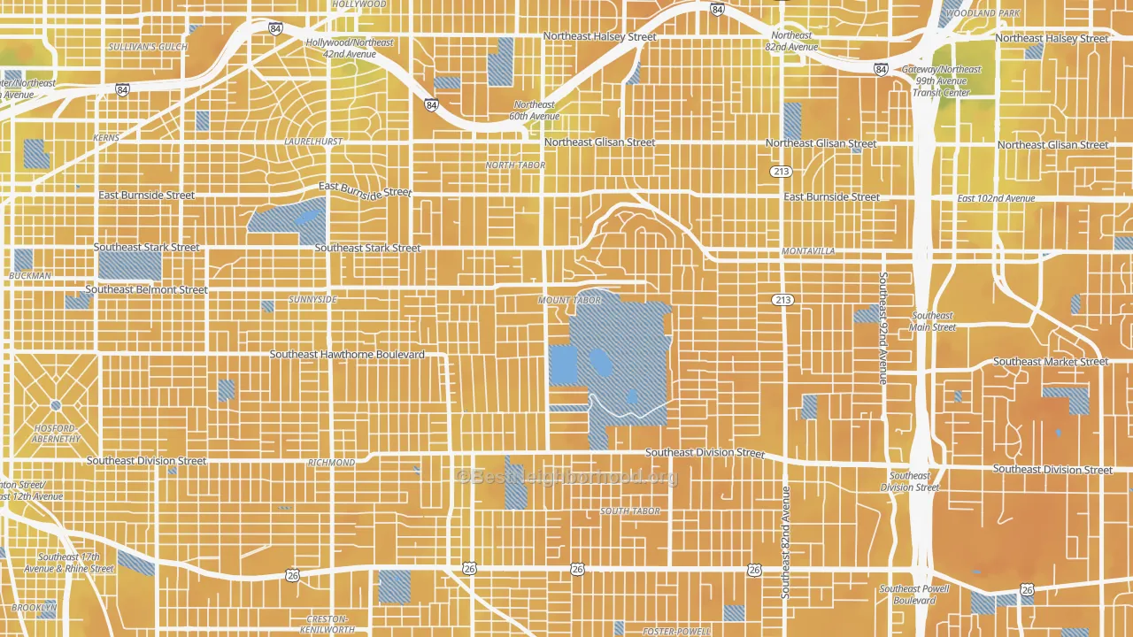 Transit Grade map of Mount Tabor, Portland, OR