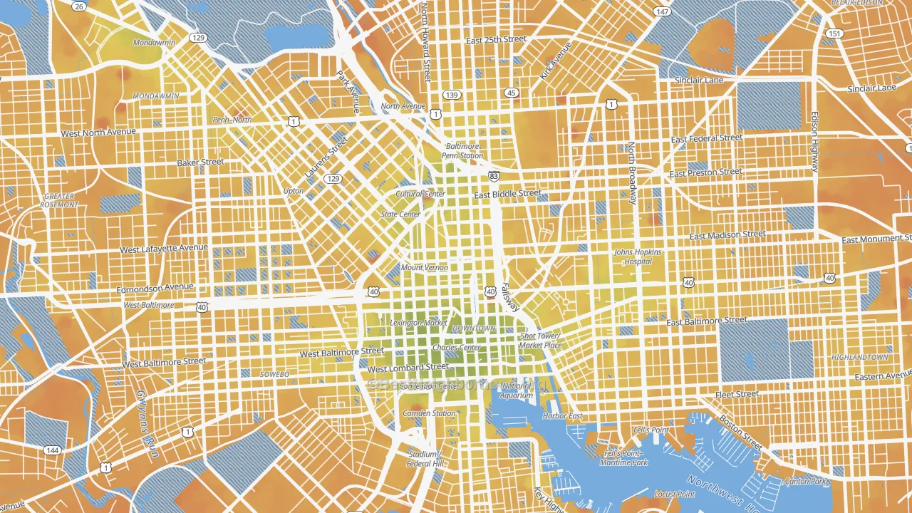 Transit Grade map of Mount Vernon, Baltimore, MD