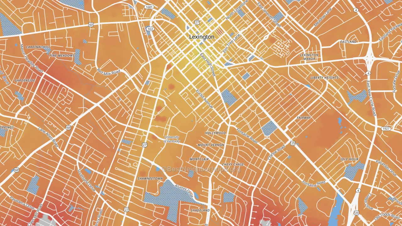 Transit Grade map of Mount Vernon-Hollywood-Montclair, Lexington, KY