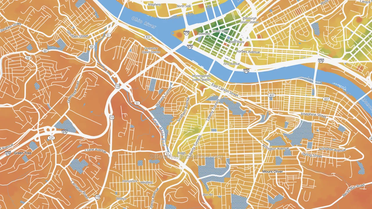 Transit Grade map of Mount Washington, Pittsburgh, PA