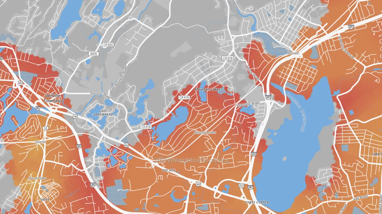 Transit Grade map of Mountain Lakes, NJ